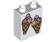 Duplo, Brick 1 x 2 x 2 with Bottom Tube with 2 Ice Cream Cones Pattern