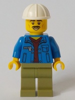 Truck Driver - Blue Jacket over Dark Red V-Neck Sweater, Olive Green Legs, White Construction Helmet (cty1050)
