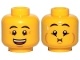 Minifigure, Head Dual Sided Eyebrows, Crow&#39;s Feet, Open Mouth Smile / Queasy Expression with Sweat Drop Pattern - Hollow Stud