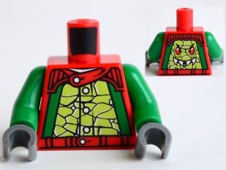 Torso Racers with 5 Buttons, Lime Reptile Scales Front, Reptile Head Back Pattern / Green Arms / Dark Bluish Gray Hands
