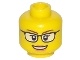 Minifig, Head Female Glasses Black, Brown Eyebrows, Open Mouth Smile with Peach Lips Pattern - Stud Recessed (3626cpb1567 / 6153328)