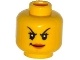 Minifig, Head Female with Black Arched Thin Eyebrows, Eyelashes, Dark Pink Lips, Evil Smile Pattern - Stud Recessed