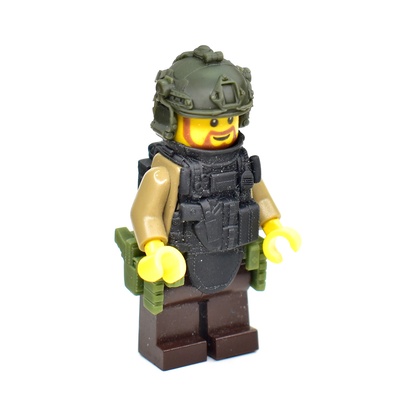 Боевой шлем для лего фигурок с наушниками, вертикальное крепление, фонарь. темно-зеленый. G Brick Design