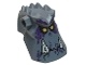Minifigure, Head, Modified Alien with Spikes on Top and Holes on Sides with Two Jagged White Teeth, Yellow Eyes and Dark Purple Spots Pattern &#40;Grimroc&#41;