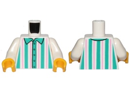 Torso Shirt with Dark Turquoise and Dark Pink Vertical Stripes Pattern / White Arms / Yellow Hands (973pb3548c01)