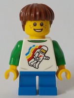 Boy, Classic Space Shirt with Minifigure Floating and Back Print, Blue Short Legs, Reddish Brown Hair (cty1046)