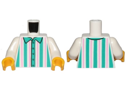 Torso Shirt with Dark Turquoise and Dark Pink Vertical Stripes Pattern / White Arms / Yellow Hands