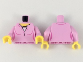 Torso, Female Top with Yellow Neck, White Undershirt Pattern / Bright Pink Arms / Yellow Hands (973pb3165c01)