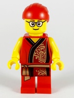Lion Dance Musician, Red Head Wrap, Glasses, Red Robe with Gold Dragon (hol180)