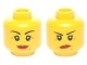 Minifig, Head Dual Sided Female Red Lips, Crow&#39;s Feet and Beauty Mark, Smile / Annoyed with Short Frown Lines Pattern - Hollow Stud (3626cpb1350)