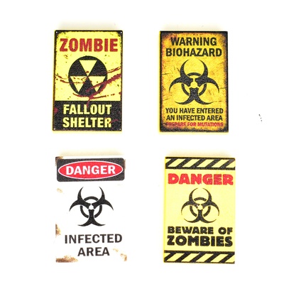 Таблички для мини города "зомби пак 1" (zombie zone, biohazard, danger и т.д.) набор деталей 13 шт. не лего.