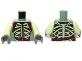 Torso LotR Armor with Light Green and Dark Red Straps and Belt Pattern / Yellowish Green Arms / Dark Bluish Gray Hands (973pb1448c01 / 6043146)