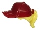 Minifigure, Hair Combo, Hair with Hat, Ponytail with Dark Red Ball Cap Pattern (35660pb05)