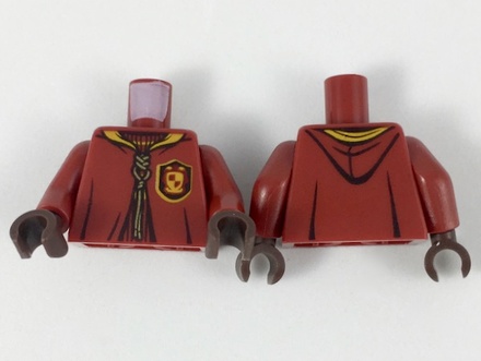 Torso Hooded Robe over Sweater, Bright Light Orange Collar, Gold Laces, Gryffindor Patch Pattern / Dark Red Arms / Dark Brown Hands