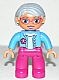 Duplo Figure Lego Ville, Female, Magenta Legs, Medium Blue Top with Flower, Light Bluish Gray Hair, Blue Eyes, Glasses (47394pb173)