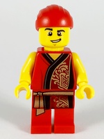 Lion Dance Musician, Red Head Wrap, Lopsided Grin, Raised Eyebrow, Red Robe with Gold Dragon (hol181)