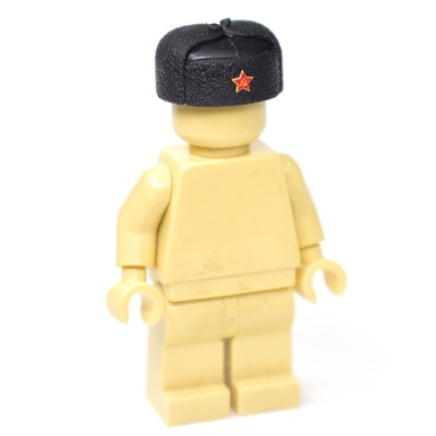 Шапка-ушанка черная со звездой. для лего фигурок На период ВОВ. G Brick Design