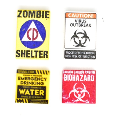 Таблички для мини города "зомби пак 2" (danger mines, survival kit, zonbie virus, antidote и т.д.) набор деталей 13 шт. не лего