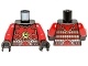 Torso Ninjago Red Armor and Silver Belt with Lime Swirl Medallion Pattern / Red Arms / Black Hands