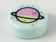 Tile, Round 1 x 1 with Lavender and Yellowish Green Planet with Ring and Gold and Metallic Pink Spots Pattern
