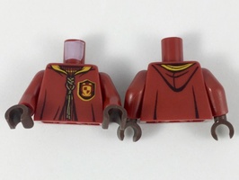 Torso Hooded Robe over Sweater, Bright Light Orange Collar, Gold Laces, Gryffindor Patch Pattern / Dark Red Arms / Dark Brown Hands (973pb3313c01)