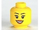 Minifig, Head Female with Peach Lips, Open Mouth Smile, Black Eyebrows Pattern - Stud Recessed