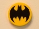 Tile, Round 2 x 2 with Bottom Stud Holder with Black Bat Batman Logo Pattern (14769pb120 / 6151937)