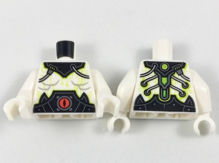 Torso Black Collar and Belt with Red Eye, Silver Cables and Lime Circuitry Pattern / White Arms / White Hands
