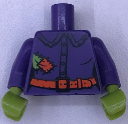 Torso Female Shirt with Buttons, Orange Belt, Buckle, Lime and Orange Patches Pattern / Dark Purple Arms / Lime Hands