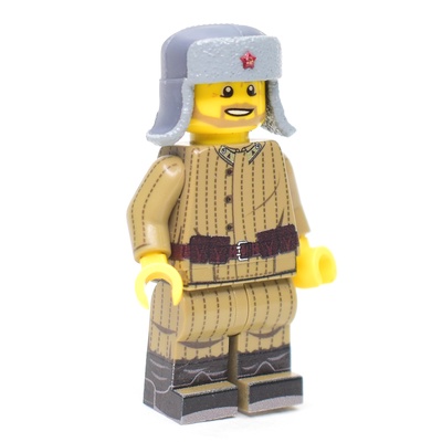 Ушанка с опущенными ушами. Со звездой и покраской. Темно-серая. для ЛЕГО фигурок