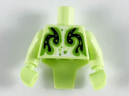 Torso, Modified Short with Ridged Armor with Black Swirl Pattern / Yellowish Green Arms / Yellowish Green Hands