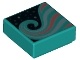 Tile 1 x 1 with Groove with Metallic Light Blue and Coral Swirl Pattern