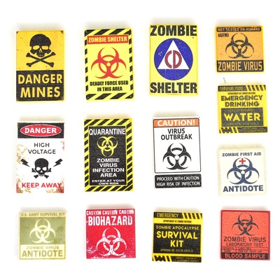 Таблички для мини города "зомби пак 2" (danger mines, survival kit, zonbie virus, antidote и т.д.) набор деталей 13 шт. не лего